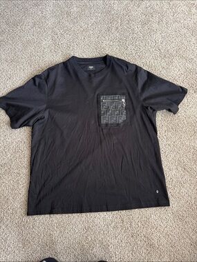 Fendi Black Crewneck T-Shirt with Monogram Pocket